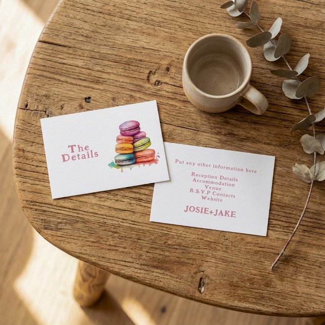 Cartão De Informações Detalhes do casamento de macarões divertidos (Colorful fun macaroons wedding Details Enclosure Card.)