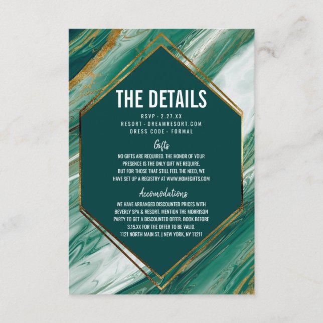 Cartão De Informações Detalhes do Casamento de Marble da Abstrato Agate  (Frente)