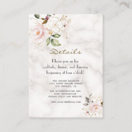 Cartão De Informações Detalhes do Casamento de Marble das Flores Dourada