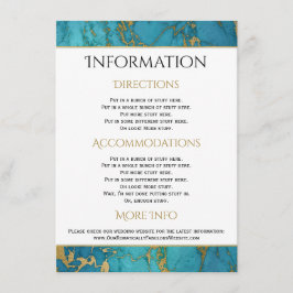 Cartão De Informações Detalhes do Casamento de Marble Dourado Azul