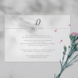 Cartão De Informações Detalhes do Casamento de Monograma Simples e Minim