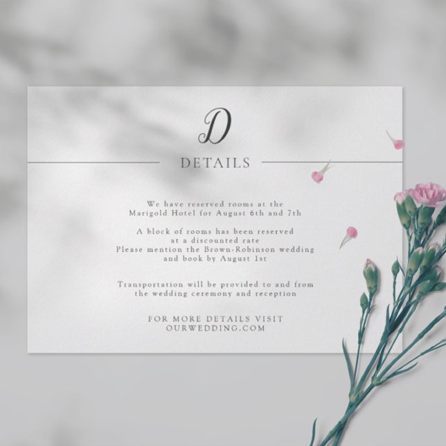 Cartão De Informações Detalhes do Casamento de Monograma Simples e Minim (Criador carregado)