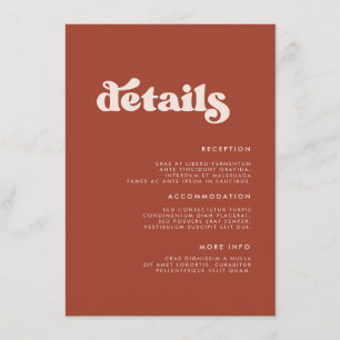 Cartão De Informações Detalhes do casamento de na moda retro terracotta