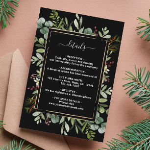 Cartão De Informações Detalhes do Casamento de Natal com Verde Botânico