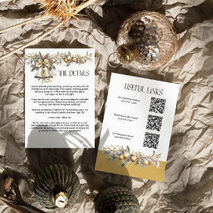 Cartão De Informações Detalhes do Casamento de Natal Golden Holly Sinos