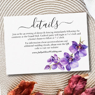 Cartão De Informações Detalhes do Casamento de Orquídea Roxa e Branca