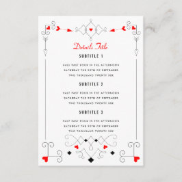 Cartão De Informações Detalhes do Casamento de Ouros do Coração de Vegas