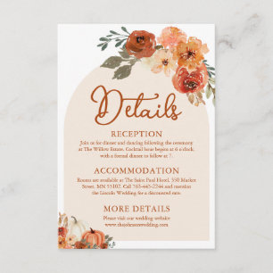 Cartão De Informações Detalhes do Casamento de Outono Boho com Aquarela