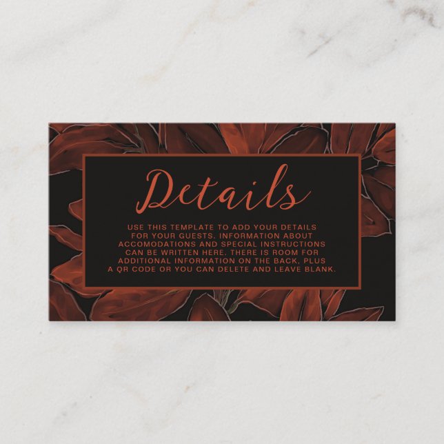 Cartão De Informações Detalhes do Casamento de outono Rich Queda Folhas  (Frente)