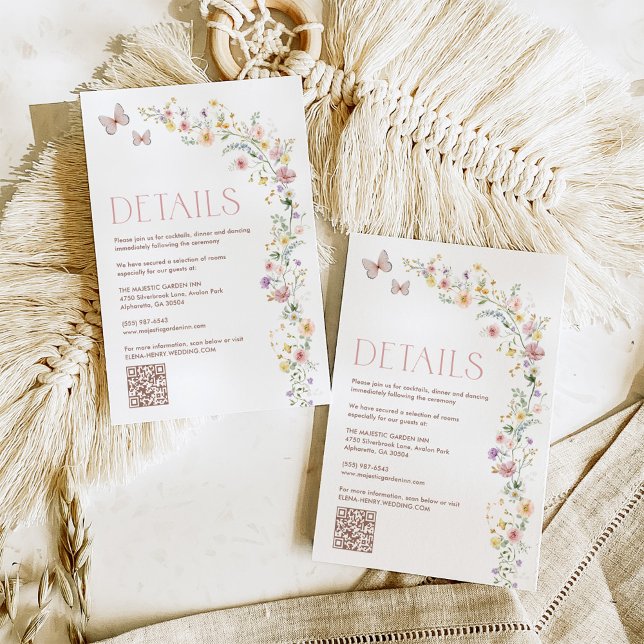 Cartão De Informações Detalhes do Casamento de Pastel Primavera Wildflow (Criador carregado)