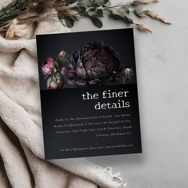 Cartão De Informações Detalhes do Casamento de Pele Negra Púrpura Gótica (Criador carregado)