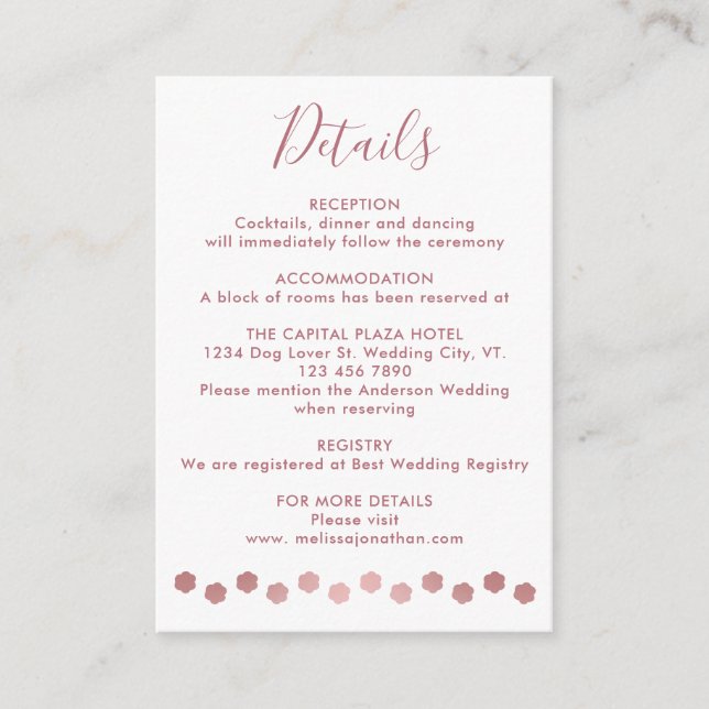 Cartão De Informações Detalhes do Casamento de Pet Dourado do Elegante R (Frente)