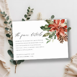 Cartão De Informações Detalhes do Casamento de Pine de Poinsettia Vermel