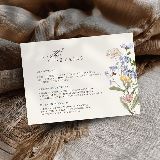 Cartão De Informações Detalhes do Casamento de Prado de Flores Silvestre (Colorful Spring Wildflower Meadow Wedding Details Enclosure Card)