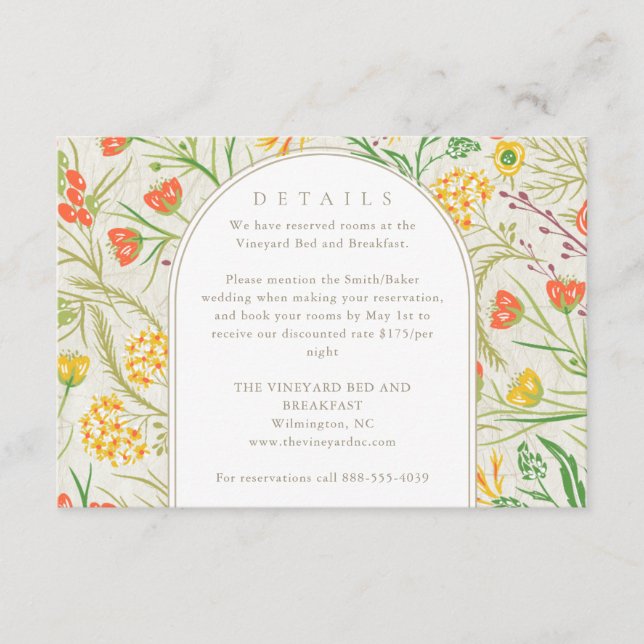 Cartão De Informações Detalhes do Casamento de Prados Selvagens de Prado (Frente)