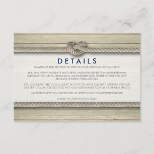 Cartão De Informações Detalhes do Casamento de Praia da Rustic do casand