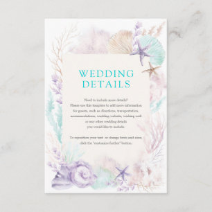 Cartão De Informações Detalhes do Casamento de Praia do Elegante Purple 