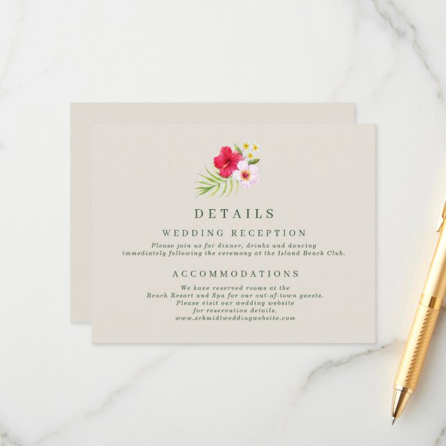 Cartão De Informações Detalhes do Casamento de Praia Tropical (Frente/Verso In Situ)