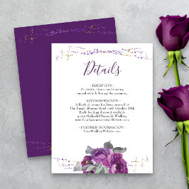 Cartão De Informações Detalhes do Casamento de Purple Floral e Confetti