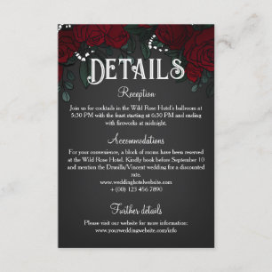 Cartão De Informações Detalhes do Casamento de Romance Sombrio com Rosas