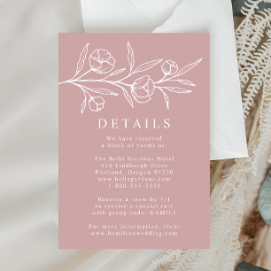 Cartão De Informações Detalhes do Casamento de Rosa Floral Dusty esboçad
