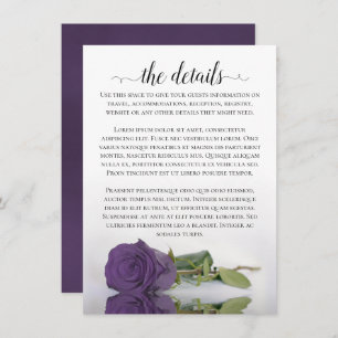 Cartão De Informações Detalhes do Casamento de Rosa Roxo Ametist Elegant