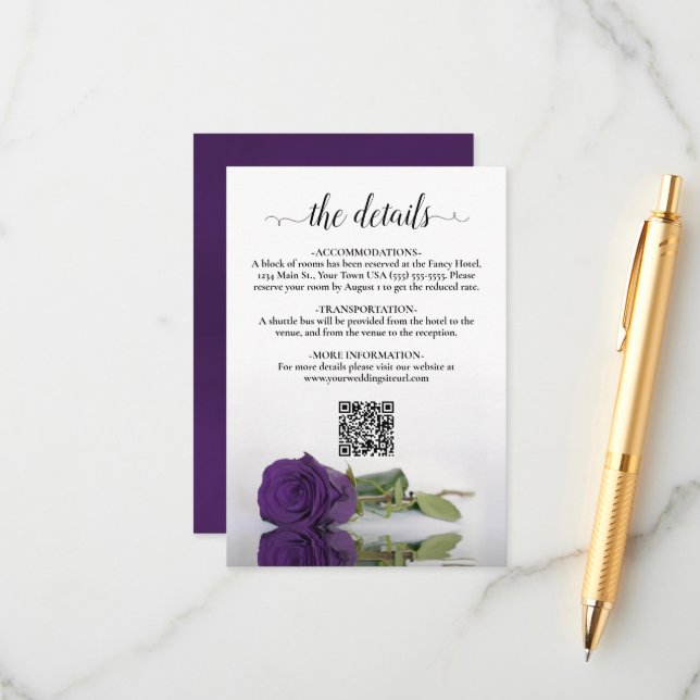 Cartão De Informações Detalhes do Casamento de Rosa Roxo Real Elegante C (Frente/Verso In Situ)