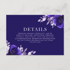 Cartão De Informações Detalhes do casamento de Rosas Marinhos Azuis da M