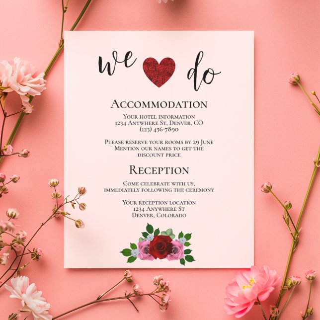 Cartão De Informações Detalhes do Casamento de Rosas Vermelhas e Rosa (Criador carregado)