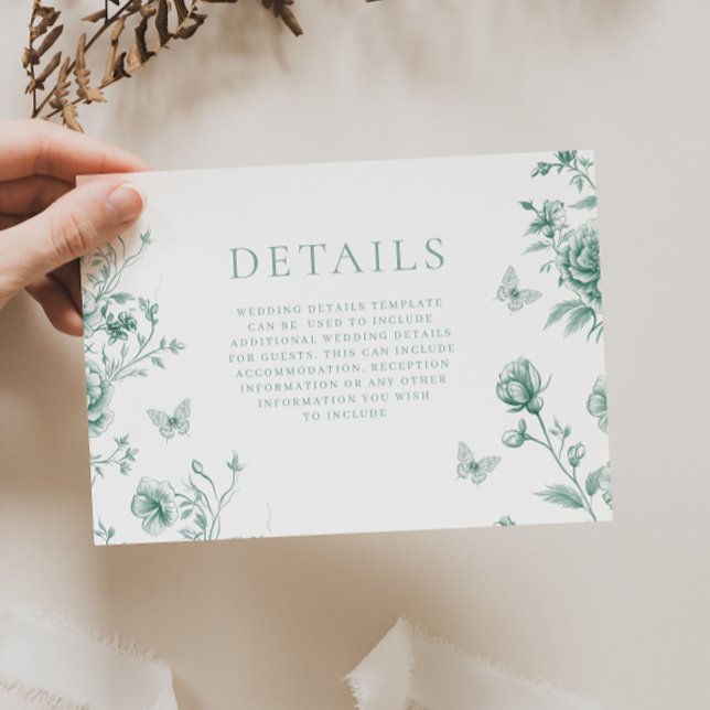 Cartão De Informações Detalhes do Casamento de Sage Verde Encantado (Criador carregado)
