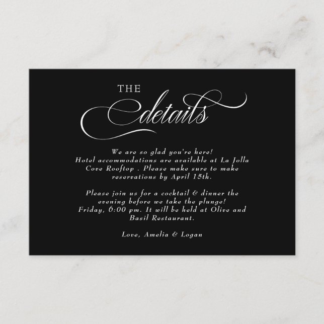 Cartão De Informações Detalhes do Casamento de Script (Frente)