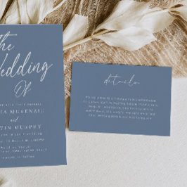 Cartão De Informações Detalhes do Casamento de Script Azul Moderno Dusty