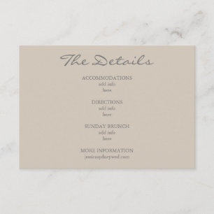 Cartão De Informações Detalhes do Casamento de Script Beige Taupe Minima