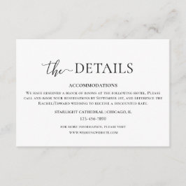 Cartão De Informações Detalhes do Casamento de Script Branco e Preto Clá