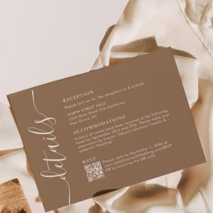Cartão De Informações Detalhes do Casamento de Script Brown Neutro Moder