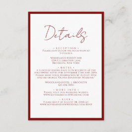 Cartão De Informações Detalhes do Casamento de Script de Borda Vermelha 