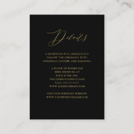Cartão De Informações Detalhes do Casamento de Script Dourado Preto Eleg