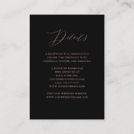 Cartão De Informações Detalhes do Casamento de Script Dourado Rosa Negro
