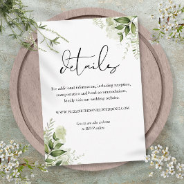 Cartão De Informações Detalhes do Casamento de Script Elegante Verde Flo