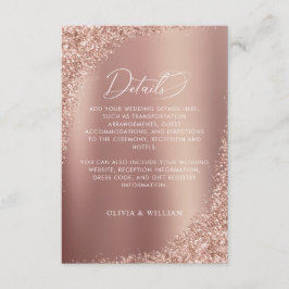 Cartão De Informações Detalhes do Casamento de Script Glitter Dourado ro