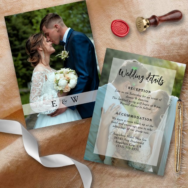 Cartão De Informações Detalhes do Casamento de Script Preto de Sobreposi (Criador carregado)