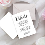 Cartão De Informações Detalhes do Casamento de Script Preto e Branco Min<br><div class="desc">Informações simples e na moda de convidados. Com fundo branco e layout de texto preto. Todas as informações são personalizáveis como site,  transporte,  alojamento. Pegue junto com outros produtos desta suite de casamento feita com uma mão clássica.</div>