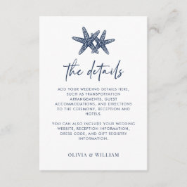 Cartão De Informações Detalhes do Casamento de Starfish Modern Marinho B