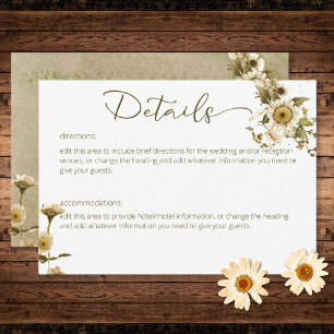 Cartão De Informações Detalhes do Casamento de Summer Wildflower & Daisi