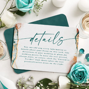 Cartão De Informações Detalhes do Casamento de Teal e Cobre Modernos, Ab