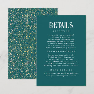 Cartão De Informações Detalhes do Casamento de Teal Stars Noturnos