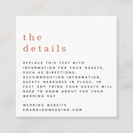 Cartão De Informações Detalhes do Casamento de Terracotta com Tipografia
