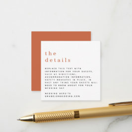 Cartão De Informações Detalhes do Casamento de Terracotta com Tipografia