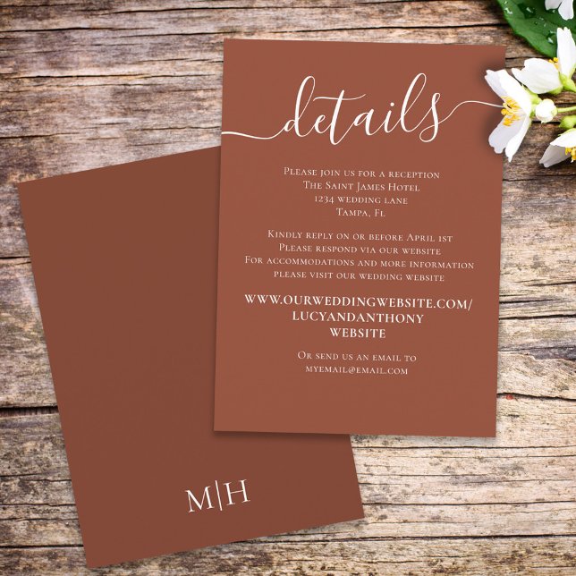 Cartão De Informações Detalhes do Casamento de Terracotta Personalizado  (Criador carregado)