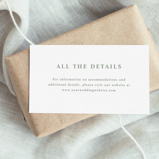 Cartão De Informações Detalhes do Casamento de Texto Elegante Verde Bran (Criador carregado)